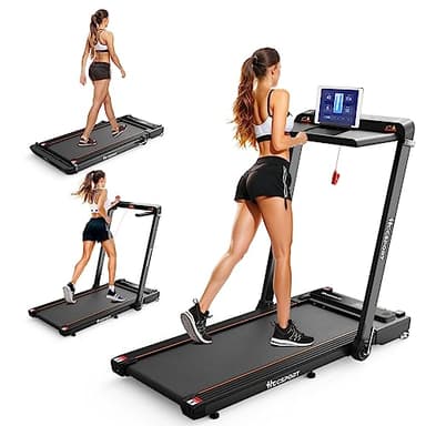Hccsport Treadmill with Incline, 3 in 1 Under Desk Treadmill Walking Pad with Removable Desk Workstation 3.5HP Foldable Compact Walking Treadmills for Home Small Office with Wristband Remote Control