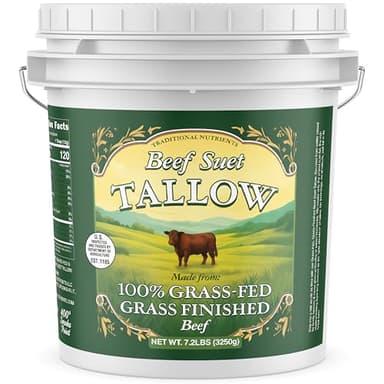 Bulk Grass Fed Beef Tallow 7.2lbs, Food Grade and Cosmetic Grade (1 gallon) 100% Grass-Fed & Grass-Finished Beef Suet Tallow, USDA Inspected