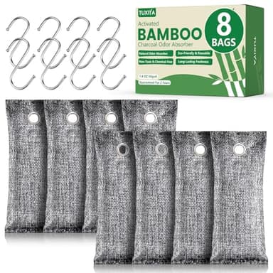 TUXIYA 8Pack Activated Charcoal Odor Absorber, Odor Eliminator for Strong 0dor,Shoe Deodorizer,Bamboo Charcoal Air Purifying For in Car,Closet,Shoe, Basement(50g/1.77oz Each)