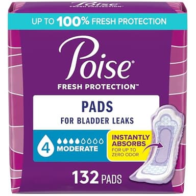 Poise Incontinence & Postpartum Pads for Bladder Leaks, 4 Drop Moderate Absorbency, Regular Length, 132 Count, Packaging May Vary