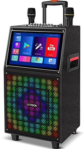 GEARDON Karaoke Machine with Lyrics Display Screen for Adults, 15 Inches Tablet, Bluetooth Speaker w/ 2 Rechargeable UHF Mics, 1000W Peak Power, DJ Lights, Portable Karaoke System for Any Occasion