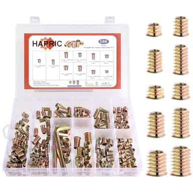 191 PCS Threaded Inserts for Wood, 1/4"-20, 5/16"-18, 3/8"-16 Threaded Wood Inserts Furniture Screw Assortment, Wood Threaded Inserts with Hex Wrench