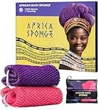 African Net Sponge Authentic - 2 Pieces Exfoliating Body Scrubber Bath Sponge - Back Scrubber Washcloth for Shower with Travel Bag - Real African Scrub Exfoliator Body Care Bathing Accessorie