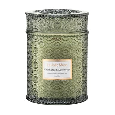 LA JOLIE MUSE Eucalyptus & Alpine Sage | Eucalyptus, Lavender & Sage Candle for Home Cleansing | 19 oz Wooden Wick | Natural Soy Wax | 90 Hours Burn | Candle for Relaxation