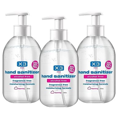 X3 Clean Foaming Hand Sanitizer, Alcohol Free, Fragrance Free, Moisturizing, 10.2 oz Pump Bottles (Pack of 3)