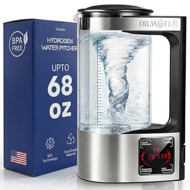 HydroPitcher | 68 Oz Hydrogen Water Pitcher - BPA Free Rich Hydrogen Water Generator - Electrolysis Jug with SPE/PEM Technology Hydrogen Water Machine | Chlorine Free Large Hydrogen Water Bottle