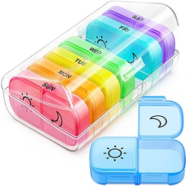 FEATY Weekly Pill Organizer 2 Times a Day with Same-Side Large Opening for Easy Filling & Retrieving, Color Tracking 7 Day AM PM Pill Box with Large BPA Free Pill Case for Vitamins, Fish Oils (Clear)