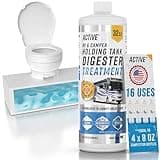 RV Black Tank Treatment Toilet Chemicals - 16 Treatments Waste Digester for Holding Tank, Gray Water Tank in RVs, Campers & Boat - Camper Toilet Sensor Cleaner, Sewer Deodorizer, 32oz - Made in USA