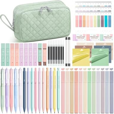 62PCS Aesthetic School Supplies with Cute Pencil Case, Pastel Highlighters Black Ink Gel Pens Mechanical Pencils Kit, Back to School Supplies College Essentials Preppy Stationary Set for Student Girls