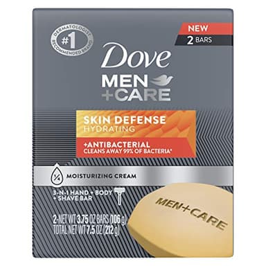 Dove Men+Care Soap Bar For Smooth and Hydrated Skin Care Skin Defense Effectively Washes Away Bacteria While Nourishing Your Skin 3.75 oz, Cream, 2 Count