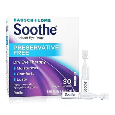 Soothe Preservative-Free Lubricant Eye Drops, Dry Eye Relief, Moisturizing, for Fast Relief & Gentle Enough for Sensitive Eyes and LASIK Dryness, Single-Use Vials, 30 Count