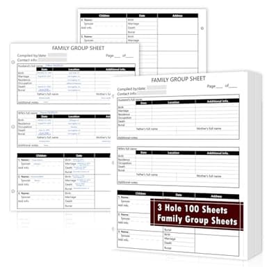 100 Sheets 3 Hole 12th Generation Family Group Sheets Two-Sided Blank Genealogy Forms 8.5×11 inch Family Tree Charts Genealogy Worksheets Archival Supplies for Research Ancestry Member History
