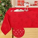 Smiry Christmas Tablecloth 60x84 Inch, Waterproof Damask Table Cloth for Rectangle Table, Snowflake Patterns Fabric Table Covers for Christmas Dinner, and New Year Celebration, Red