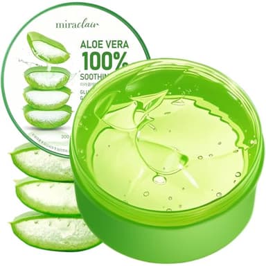 MIRACLAIR Aloe Vera Gel for Face, Skin, Hair & Sunburn Relief, Made with 100% Pure Aloe Gel for All Skin Types. Made in Korea. (1, 10.14 fl.oz)