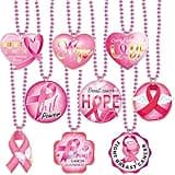 Omgouue 18pcs Breast Cancer Awareness Pink Ribbon Bead Pendant Necklace for Party Costume Accessories Pink Party Decor
