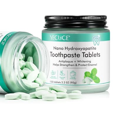 Toothpaste Tablets,150 Nano Hydroxyapatite Toothpaste Tablets, Chewable Xylitol Toothpaste Tablets, Fluoride-Free - Natural Whitening Remineralizing Travel-Friendly Eco Tabs, Peppermint