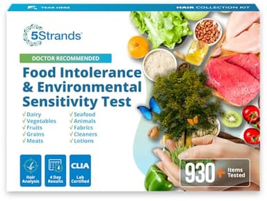 5Strands Food Intolerance & Environmental Sensitivity Test for Adults & Children, 950 Items Tested, Kids Intolerance Testing Kit, at Home Gut Health Assessment, Fast 4 Day Results