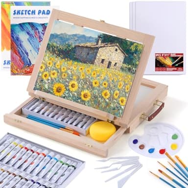 54 Pieces Acrylic Paint Set with Tabletop Easel Stand, Complete Starter Painting Art Supplies with Acrylic Paints, Canvases, Sketch Pads, Brushes and Palette for Beginners Young Artists and Adults