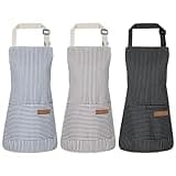 XLSXEXCL 3 Pack Stripes Kids Apron, Adjustable Kids Cooking Aprons with 2 Pockets Cute Apron Chef Apron Kitchen Baking Aprons Artist Apron for Boys and Girls for Cooking, Cleaning, Painting, Serving