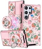 Buleens for Samsung Galaxy S22 Ultra Case 6.8 Inch - with Ring Stand & Camera Cover Aesthetic Cute Designed for Women Girls Kawaii Strawberry Girly for Samsung S22 Ultra Case Compatible with Magsafe