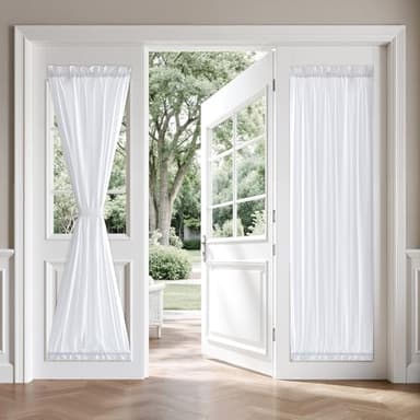 MIULEE Non-See-Through French Door Curtains for Door Window, Privacy Light Filtering Sheer Curtains for Decoration, Window Drapes with Rod Pocket and Tie Back, White, 26 x 72 inches, 2 Panels