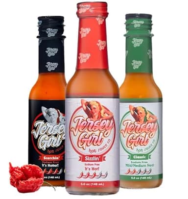 Jersey Girl Hot Sauce 5oz (Variety Pack 3, Classic Habanero, Sizzlin Ghost Pepper & Scorchin' Carolina Reaper) Sodium Free Hot Sauce Set