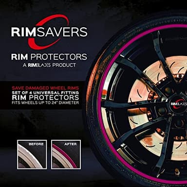 RimSavers Rim Protector for Car Wheels (Set of 4), Universal Fit Up to 24" Alloy Wheels, Easy DIY Install, Includes Adhesive Promoter & Clips, Tire Rim Protector for Cars, Trucks, SUVs (Pink)