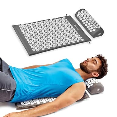 Gaiam Acupressure Mat and Pillow Set, Acupuncture Style Massage Mat & Pillow, Relief for Sciatic Nerve, Muscle Tension, Fibromyalgia, Neck, Shoulder & Back Pain, Migraine & Headaches and Insomnia Grey