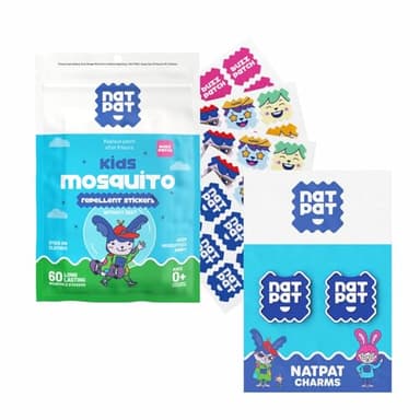 NATPAT Buzz Patch Mosquito Stickers for Kids + NATPAT Croc Charm to Hold Mosquito Sticker - Fun and Functional Natural Mosquito Patch