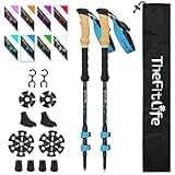 TheFitLife Carbon Fiber Trekking Poles – Collapsible and Telescopic Walking Sticks with Natural Cork Handle and Extended EVA Grips, Lightweight Nordic Hiking Poles for Backpacking Camping (Blue)