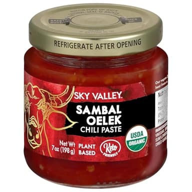 Sky Valley Sambal Oelek Chili Paste - Red Chili Paste, Made with Red Jalapenos & Garlic, Gluten Free, Vegan, Keto, USDA Organic, Non-GMO, Sambal Oelek Sauce, Chili Paste Asian - 7 Oz