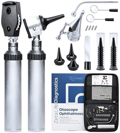 Zyrev Otoscope Oph Diagnostic Set - 36 Piece Medical and Nursing Student Otoscope/Opthalmoscope Diagnostic Kit - with Leather Case for Educational and Professional Settings (Regular)