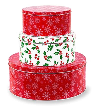 Steel Mill & Co. Round Cookie Tin Set of 3, Snowflake & Holly