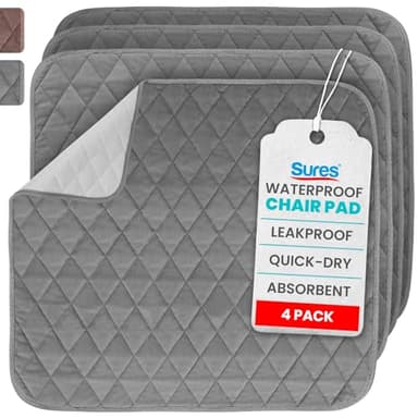 Sures Waterproof Chair Pads for Incontinence (22" x 21") - Washable Seat Protector - Chair Cover - Absorbent Pad for Bed, Seat, Car, Wheelchair & Recliner (Gray, 4 Pack)