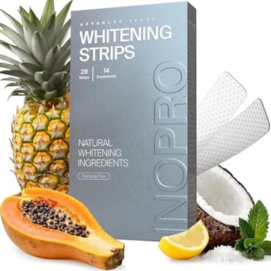 InoPro Natural Teeth Whitening Strips Kit 14 Treatments - Sensitive Teeth Whitener, Peroxide Free with Papain, Bromelain, Coconut Oil, White Strips for Teeth Whitening (28 Strips)