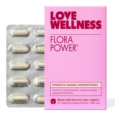 Love Wellness Flora Power | Vaginal Probiotic Suppositories with Vitamin C | Supports pH Balance & Vaginal Health | Fragrance-Free, Non-GMO & Paraben-Free | 10 Count