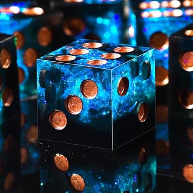 AUSTOR 6 Sided Resin D6 Dice Set, 16mm, Handmade, Sharp Edge, 6 Pieces, Metal Case, Black & Blue