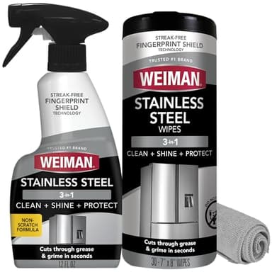 Weiman Stainless Steel Cleaner Kit - Removes Fingerprints, Residue, Water Marks, and Grease