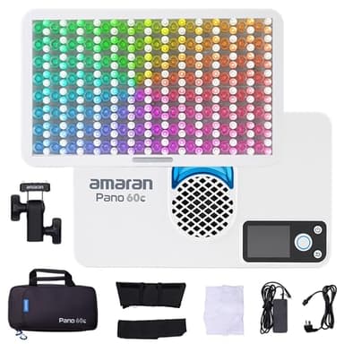 Amaran Pano 60c Kit Led Video Panel Light 60W RGBWW Full Color Lights,CCT 2,300K-10,000K,12 Lighting Efects,App Control,Support USB-C PD,with Softboxes and Carrying Case (White)