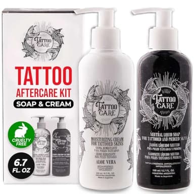 Tattoo Care Tattoo Aftercare Kit - Cream and Soap for Healing, Protecting and Brightening New and Old Tattoos - Cruelty-Free (KIT 6.7 fl OZ each)