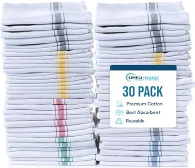 Simpli-Magic Cotton Herringbone Dish Towels, 15"x25" (30 Pack) – High Absorbent Kitchen Hand Towels (Multi-Color)