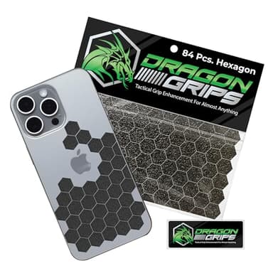Dragon Grips Black Rubber Grip Tape - 84 Precut Hex Griptape Stickers (Pack of 1), Non-Slip Adhesive for Cell Phones, Controllers, Guns, and Mouse Grip Tape, Rubberized Durable Texture, Made in USA