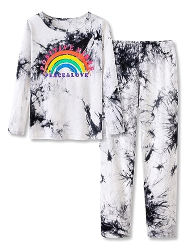 Tebbis Rainbow Tie Dye Pajamas for Girls 100% Cotton PJ Pants Lounge Set Tween Size 6