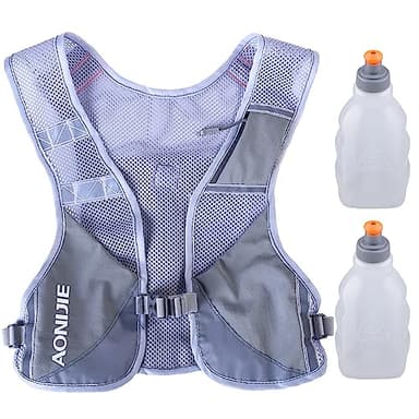 AONIJIE Ultralight Running Vest with Reflective Strip Breathable Hydration Backpack for Hiking Camping Marathon Cycling Race (Gray with 2*250ml Water Bottle)