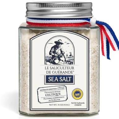 Le Saliculteur French Grey Sea Salt, Traditional Celtic Method, 16oz Unrefined Coarse Mineral Salt, PGI-Certified, Glass Jar