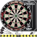 Viper League Pro Regulation Bristle Steel Tip Dartboard Starter Set with Staple-Free Bullseye, Radial Spider Wire, High-Grade Sisal with Rotating Number Ring, Chalk Cricket Scoreboard, Steel Tip Darts
