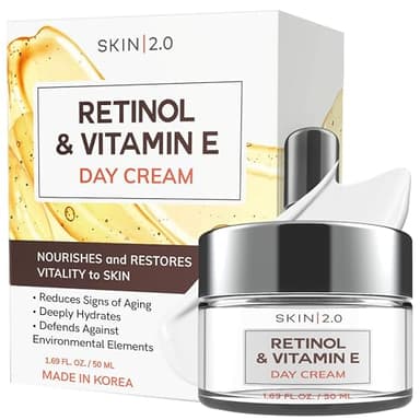 Skin 2.0 Retinol & Vitamin E Face Moisturizer - Dermatologist Tested, Hydrating, Restores Sun-Damaged Skin, Anti-Aging - Reduces Acne Scars, Clean Beauty, Cruelty-Free Korean Skincare - 1.69 Fl oz