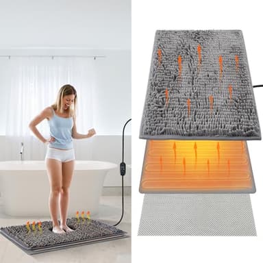 Enhon 3 in 1bathroom Heating Pad Set, Adjustable Temperature(32-147℉) and Time(0-24h) Mats, Heated Bath Rug with Memory Function, Waterproof Bathroom Mat, 22''x15.7''(Chenille Bath Rug,Normal)