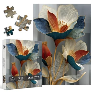 PICKFORU Floral Art 1000 Piece Puzzle for Adults, Linear Petals Jigsaw Puzzles Gradient, Modern Flower Puzzle Theme as Home Decor