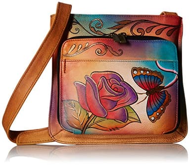 Anna by Anuschka womens Genuineleatherslim Organizer Hand-painted Original Artwork Shoulder Handbag, Rose Butterfly, One Size US